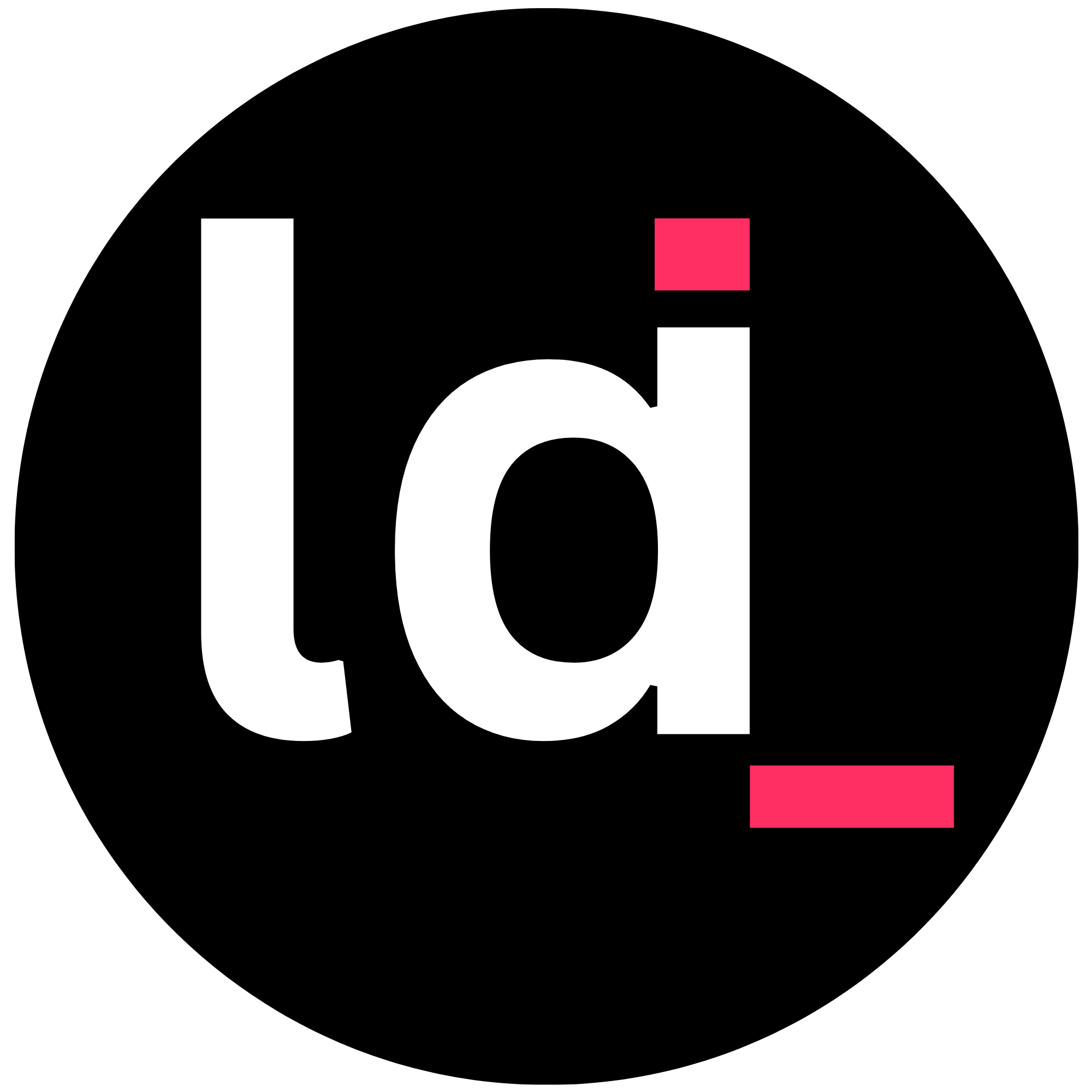 The LinoDash icon: ld in white on a black circle with pink marks