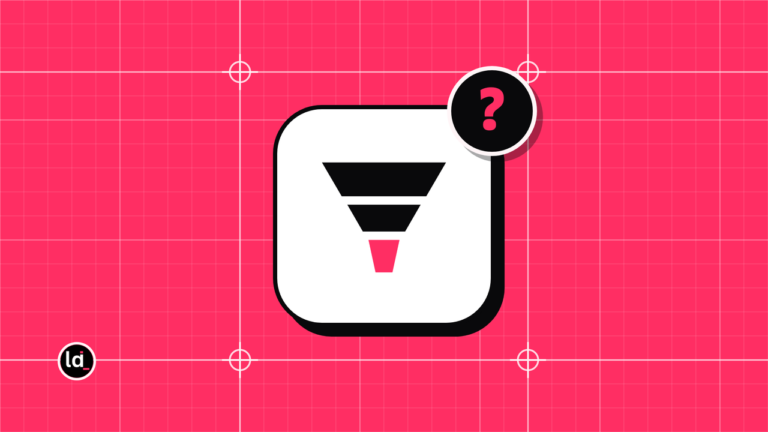 Funnel with its bottom section in pink, in a white tile, with a question mark badge
