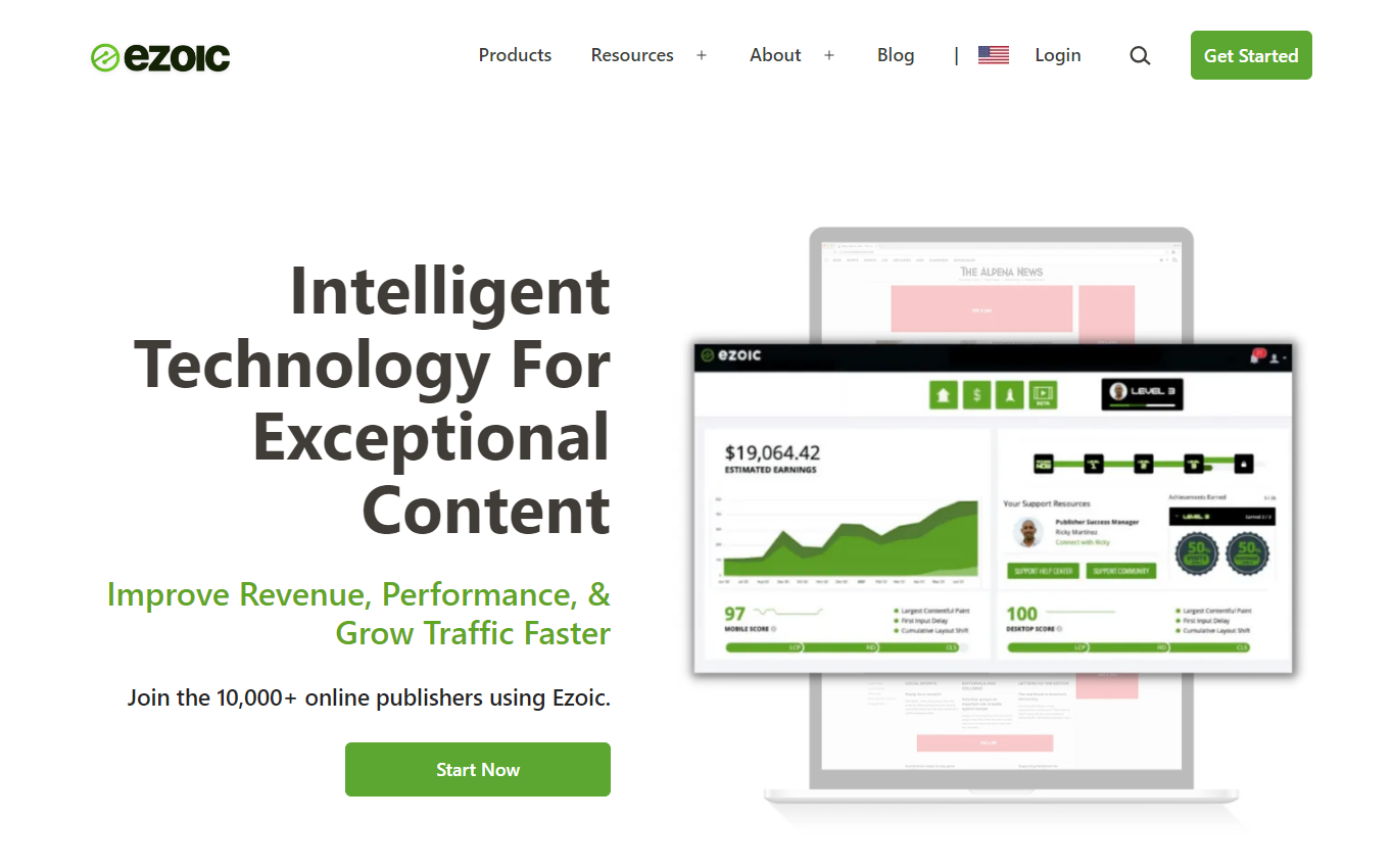 Ezoic Homepage Best Mediavine alternative: Ezoic