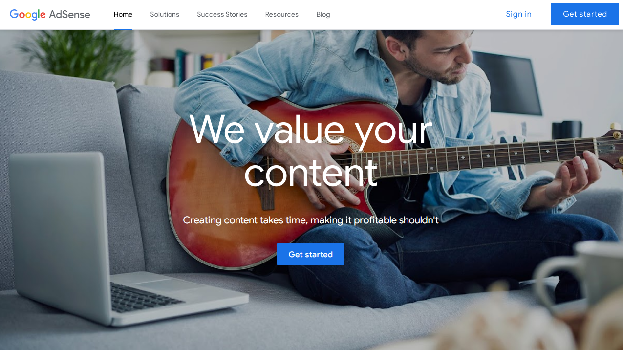 Application page of Google Adsense Adsense application page