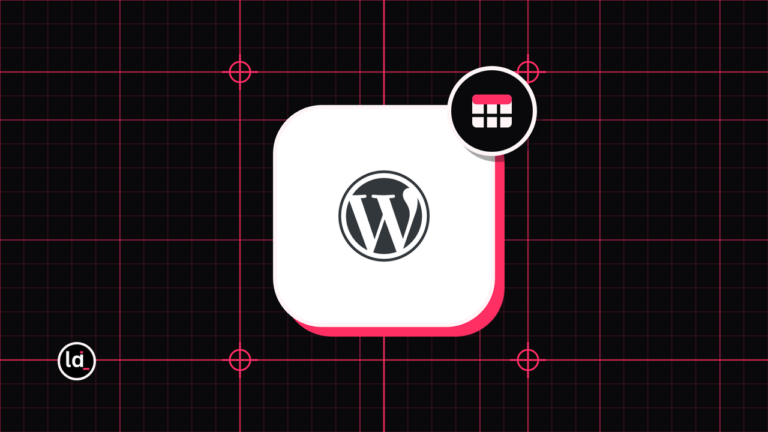 WordPress icon on a black grid with a table badge