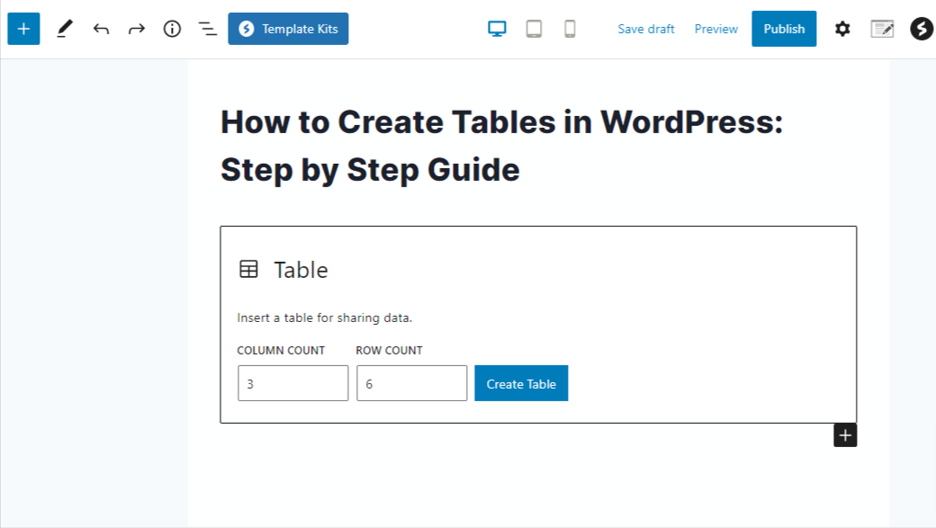 choose columns and rows choosing columns and rows of a table in block editor