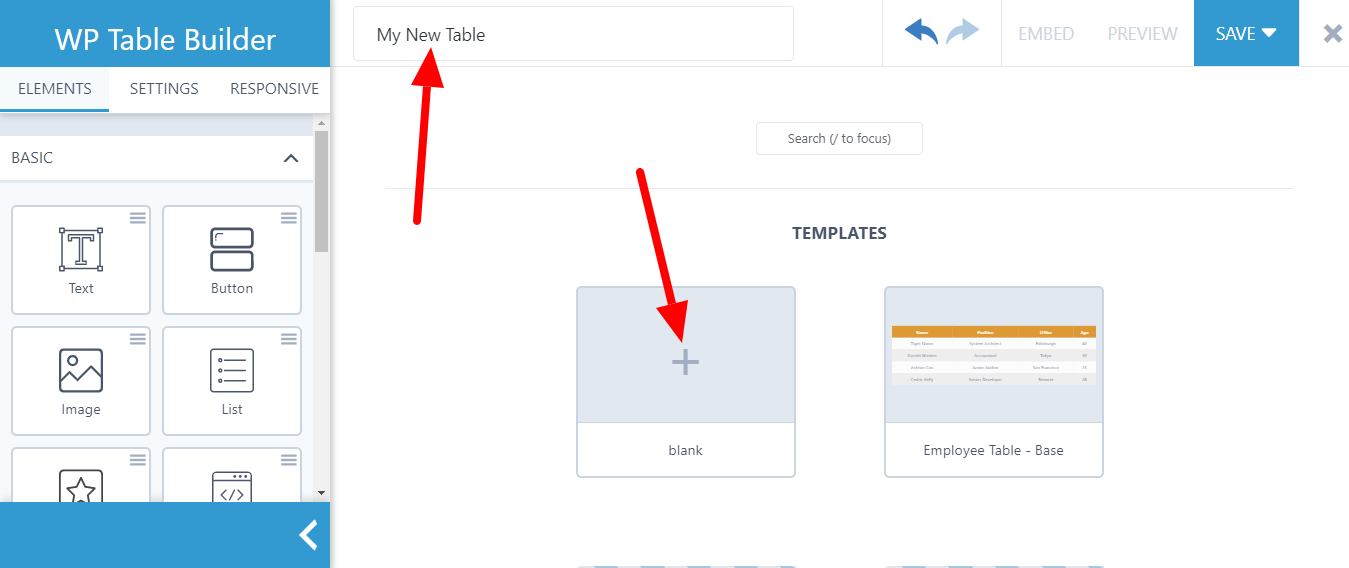 add a blank table Add a blank table in WP Table Builder interface