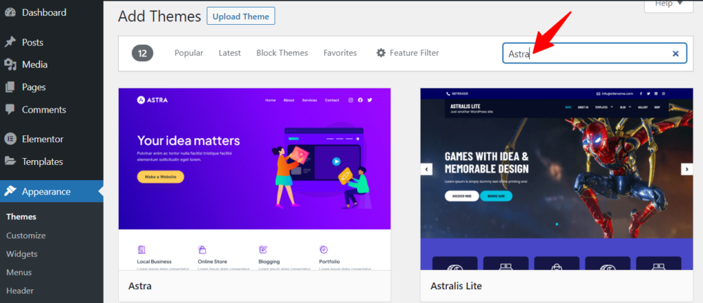 Start a blog in Kenya-install Astra Install Astra WP theme for your blog