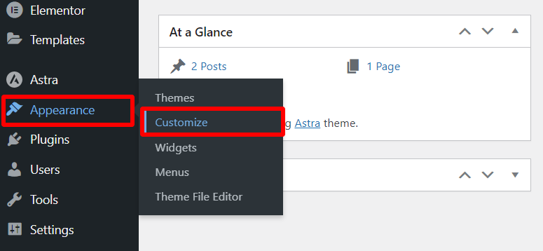 Customizing your WP blog theme customize tab