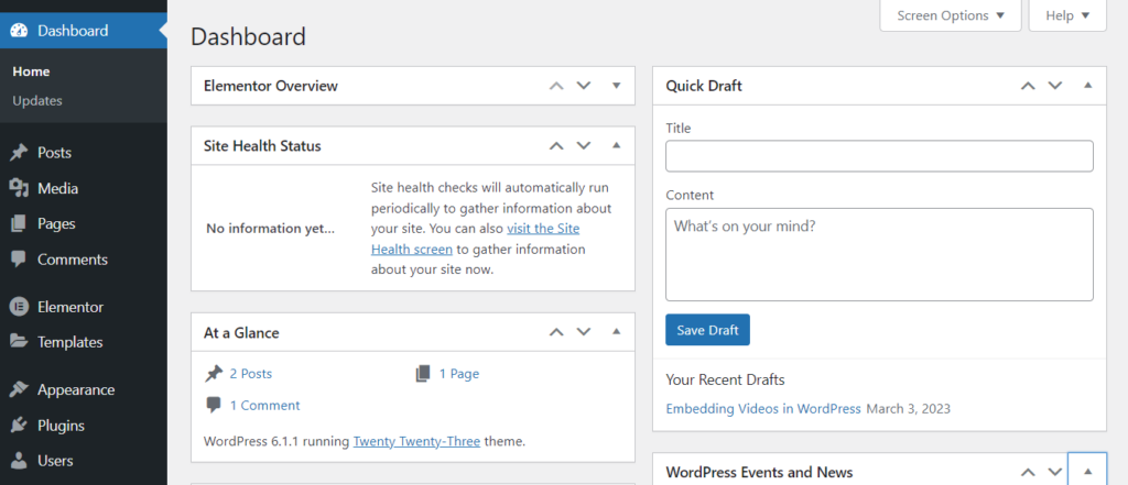 WordPress Dashboard