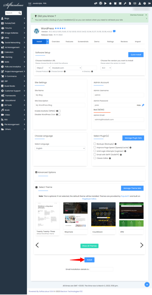 WordPress Installation wizard