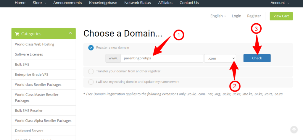 Register a new domain with HostPinnacle