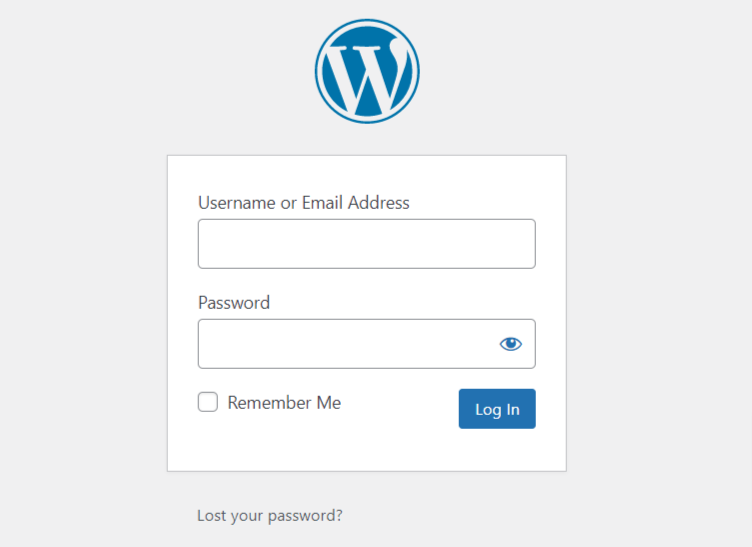 WP dashboard WordPress login page