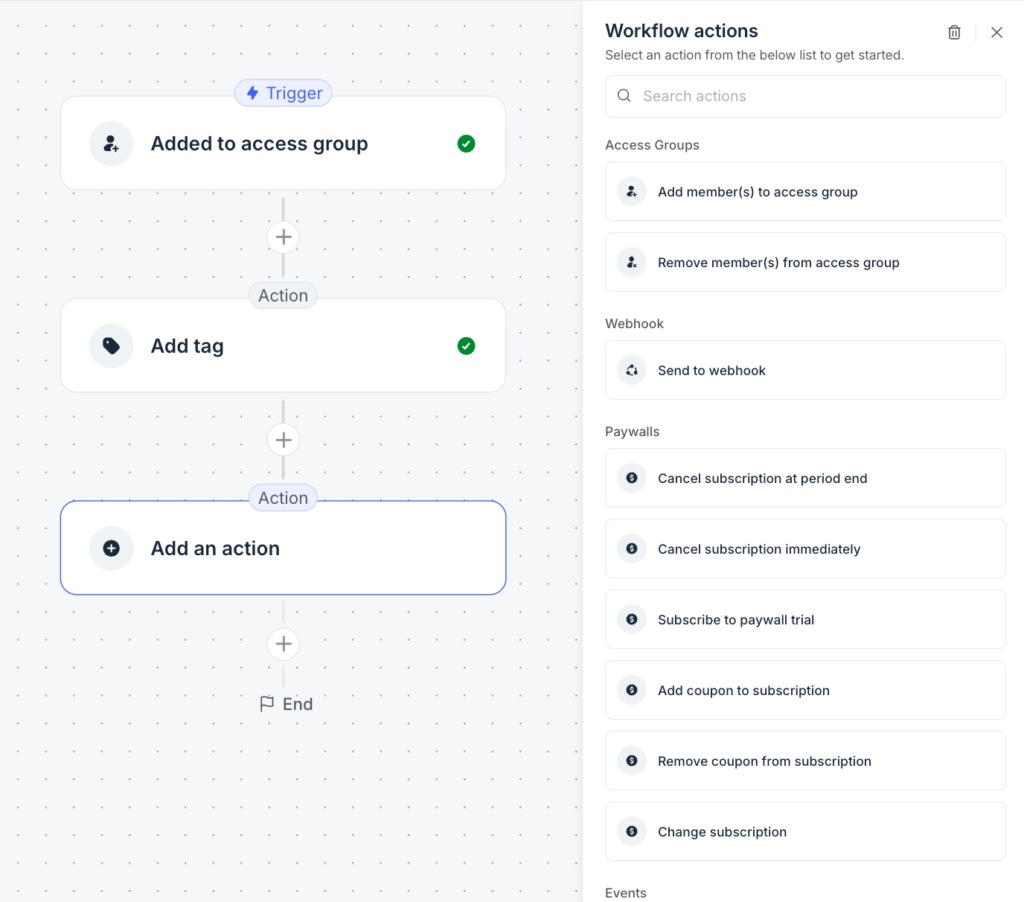 example of an automation workflow that adds a tag to members who are added to a specific access group