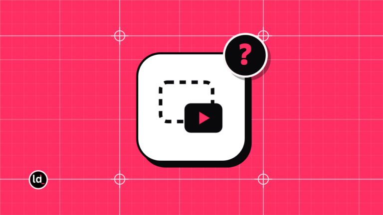 Small video lesson card in front of a larger outline in a white tile on pink with a question mark badge
