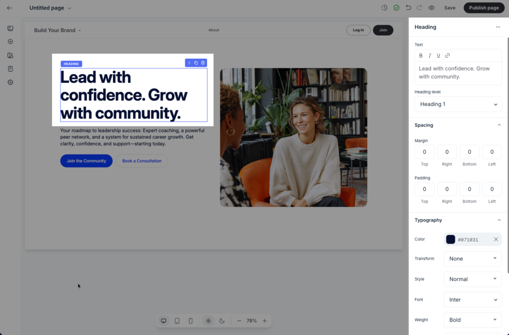 Customization right side panel in the page builder