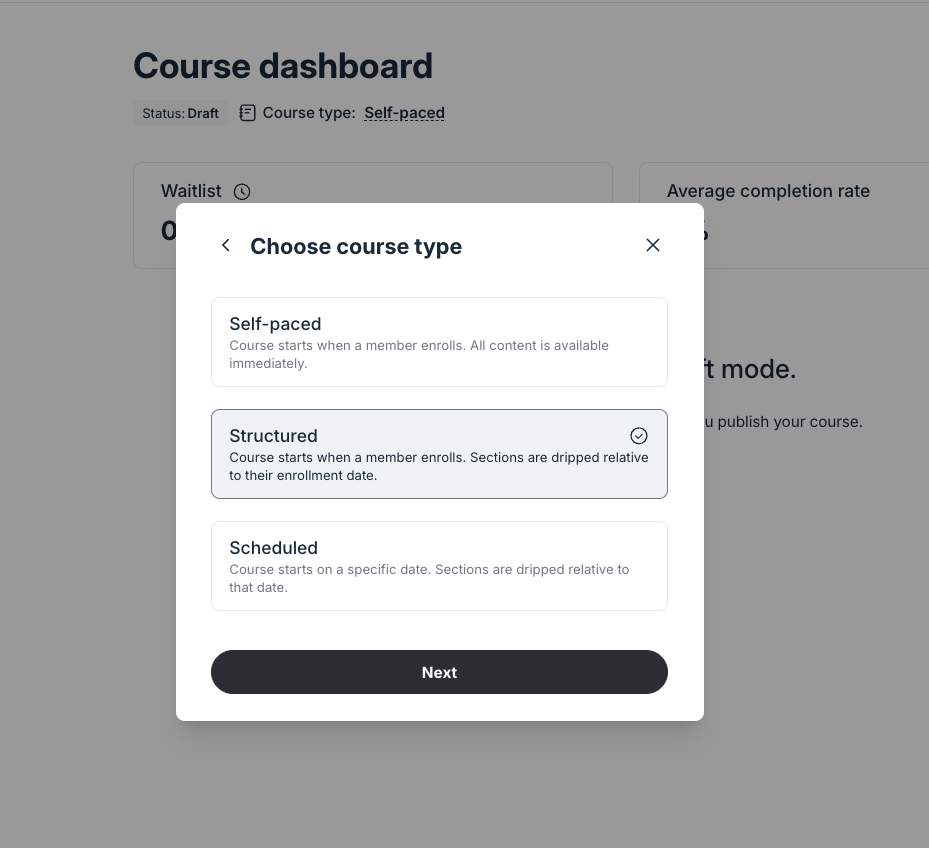 Course models that you can choose in Circle