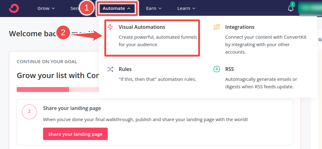 Visual Automation menu