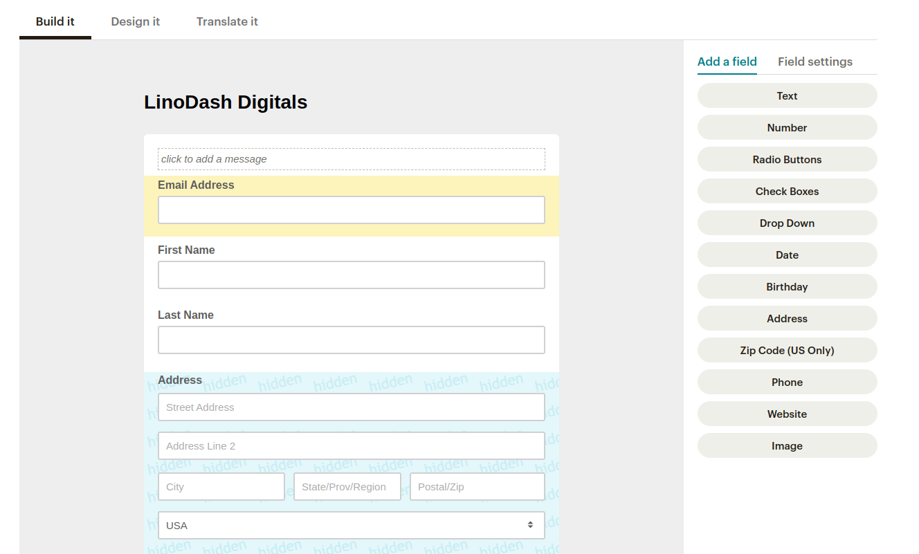 Different form fields supported in Mailchimnp