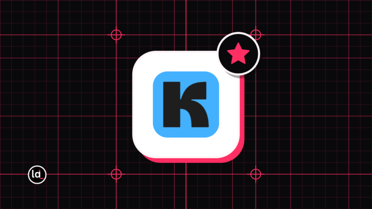 Kit app icon on a black grid with a pink star badge for the review