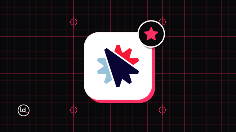 ClickFunnels app icon on a black grid with a pink star badge for the review
