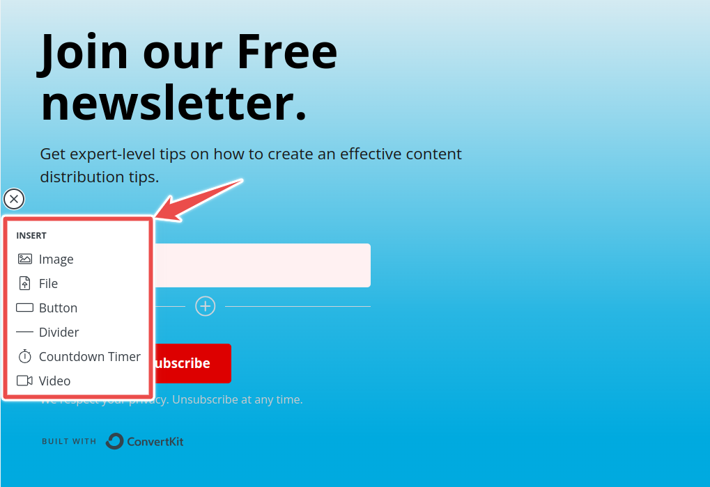 Different elements you can add to your forms in ConvertKit