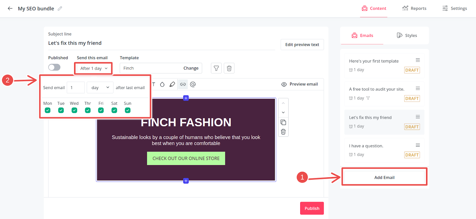 scheduling an email sequence in ConvertKit