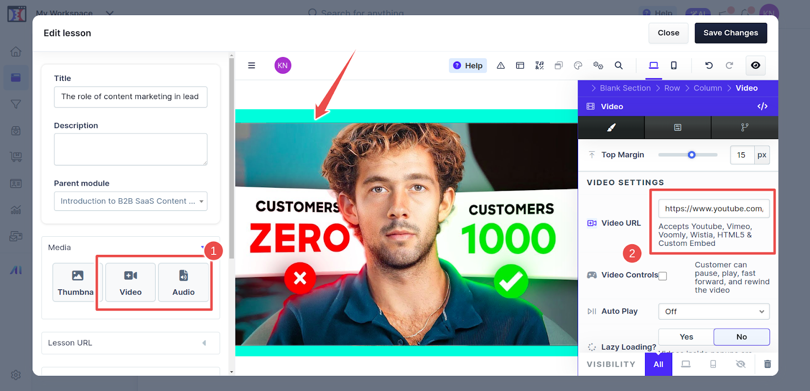 options to add content to your course