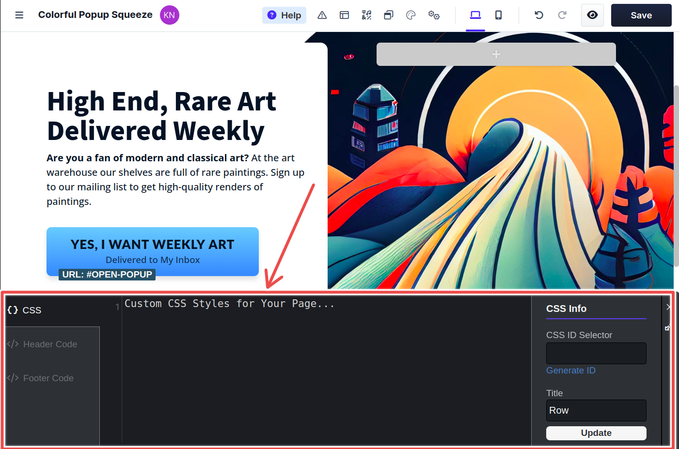 custom css box in clickfunnels website editor
