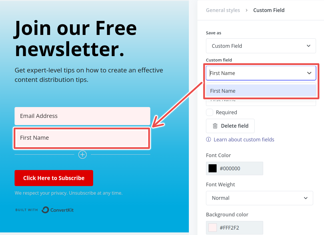Form input fields you can add to ConvertKit forms