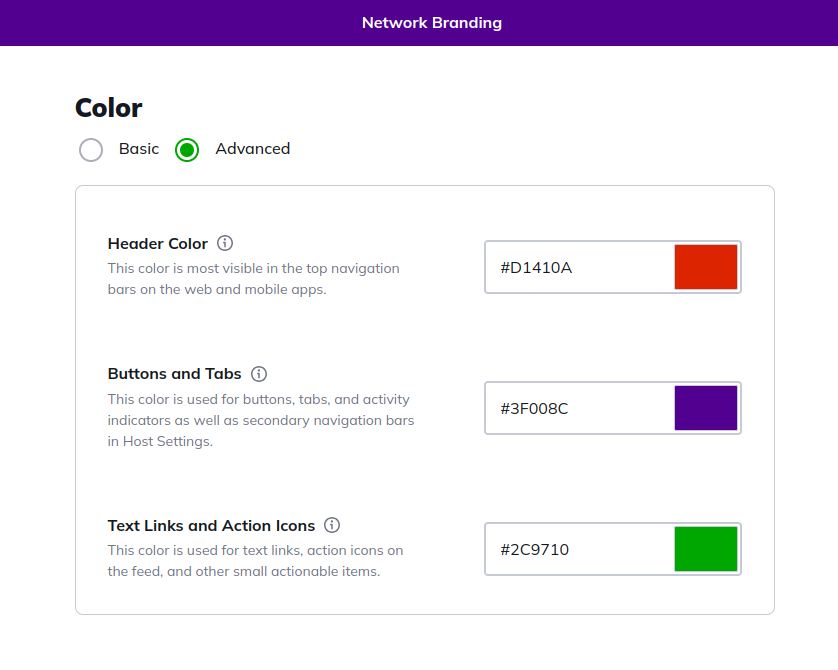 customize Mighty Networks color pallet