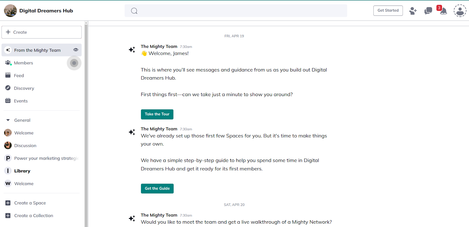 Mighty Networks clean dashboard