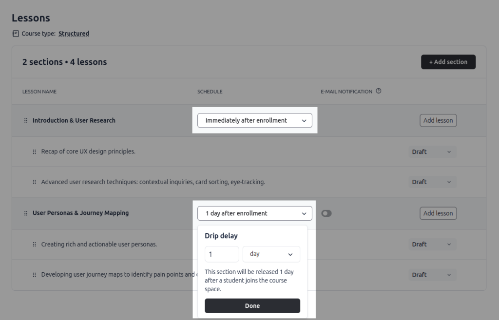 setting up drip content in Circle courses