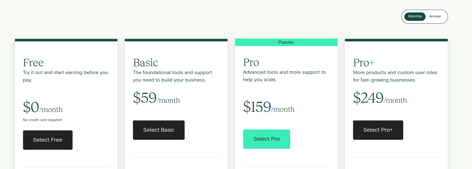 Teachable pricing page