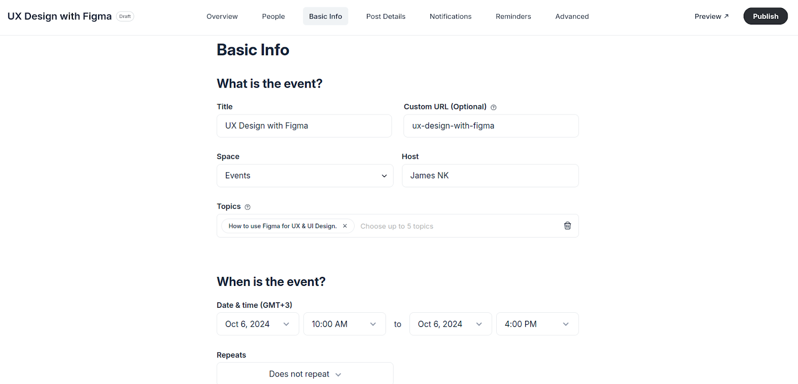 configuring events settings