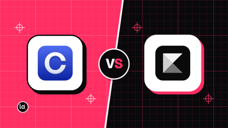 Circle and Kajabi app icons on a split pink and black background with a VS badge between them