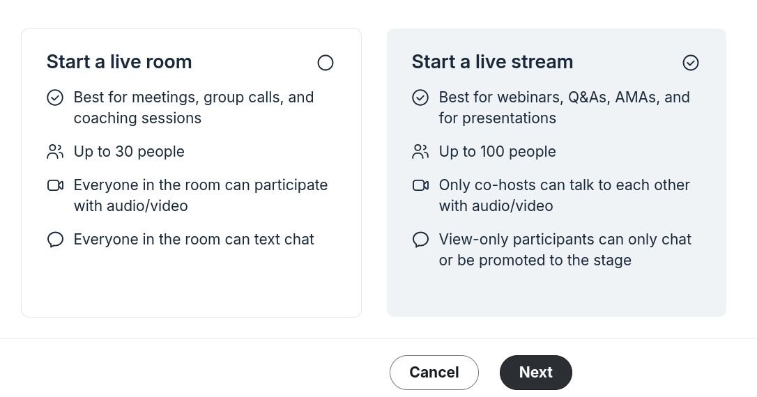 Circle Live Rooms and Live Events