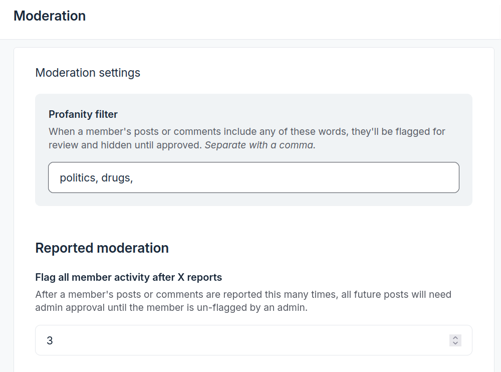 profanity filter in Circle community