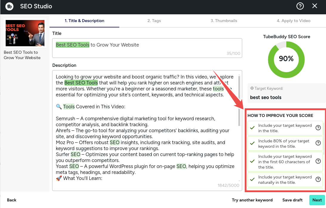 tubebuddy video optimization