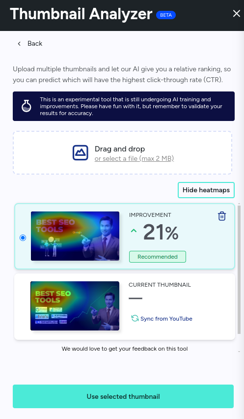 tubebuddy ai thumbnail analyzeer