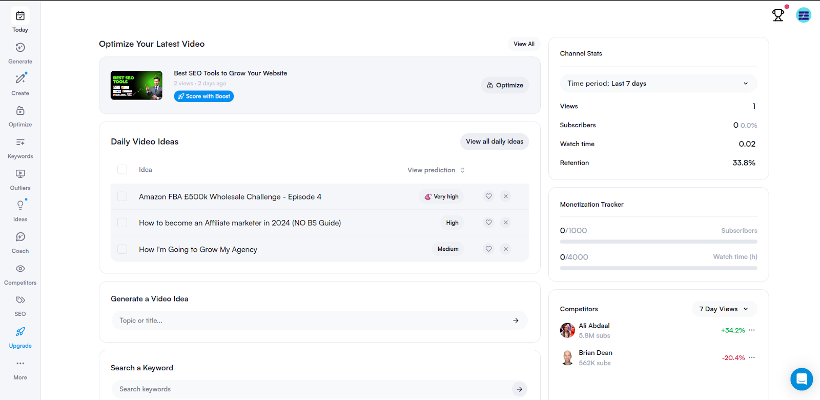 VidIQ web app UI
