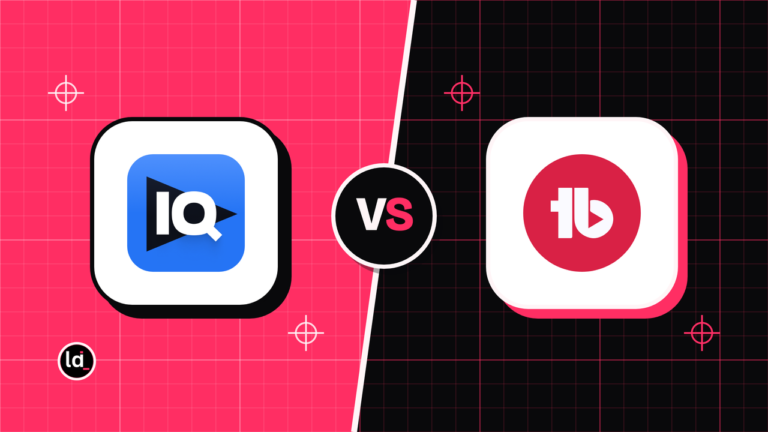 vidIQ and TubeBuddy app icons on a split pink and black background with a VS badge between them