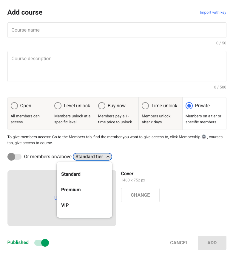 access levels and settings in Skool courses and community