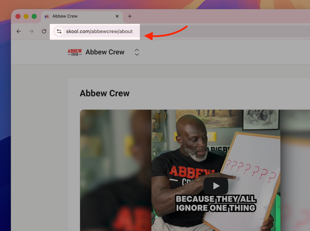 example of a course community hosted on Skool with a Skool branded url