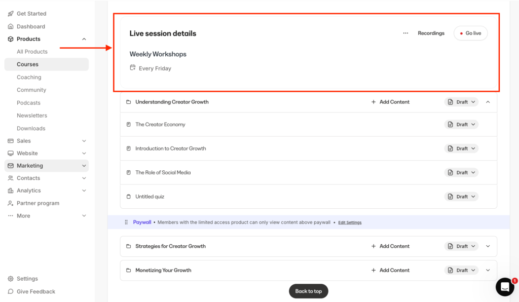 live lessons in kajabi