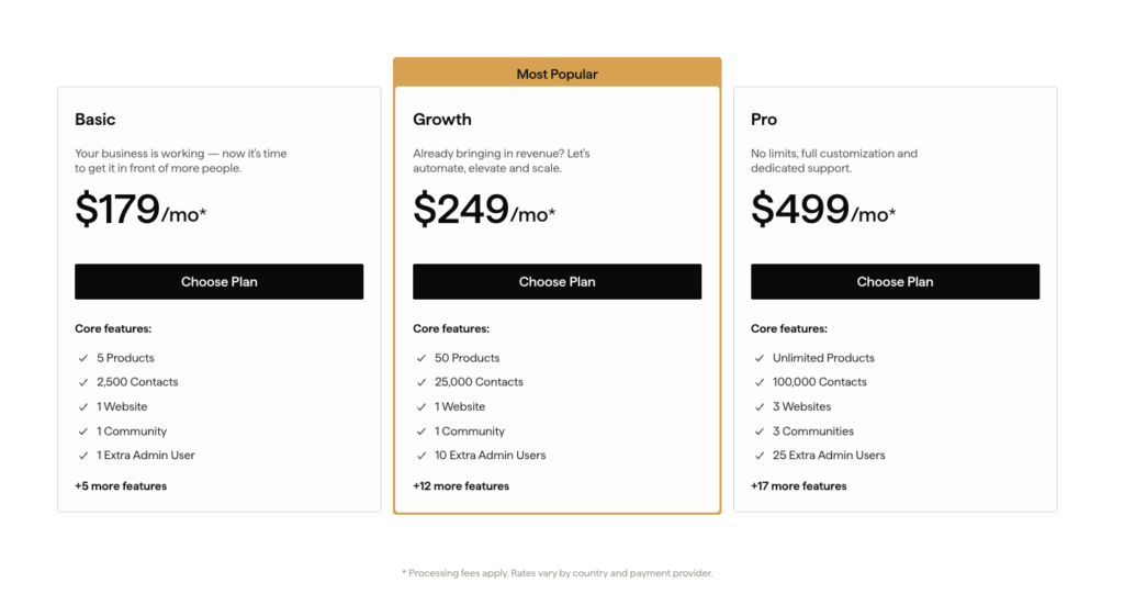 kajabi pricing page