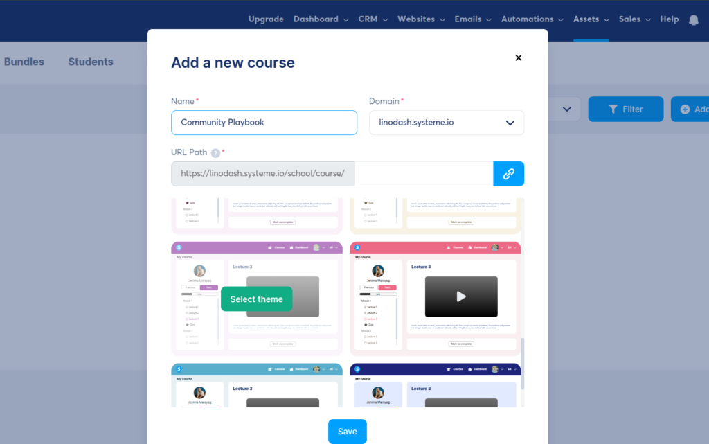 Templates for the Systeme online course player interface