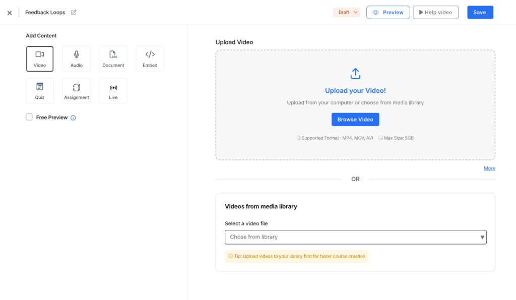 upload your materials to freshlearn to host them natively