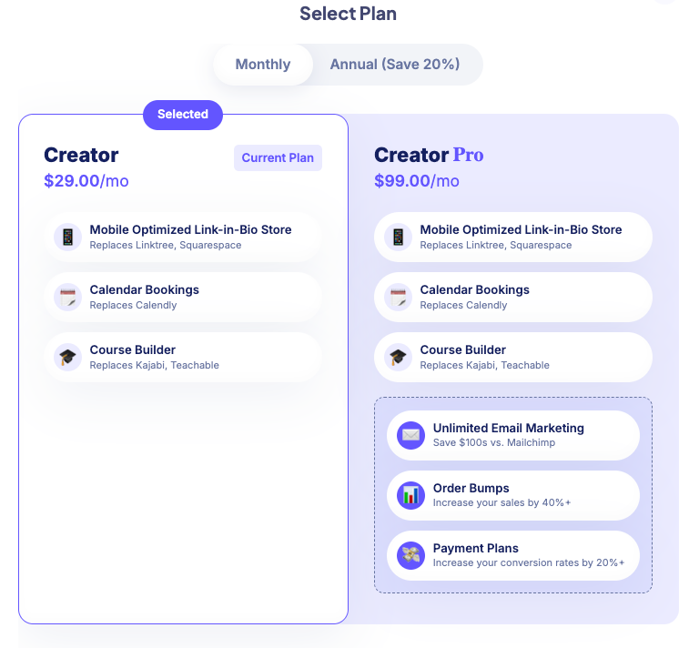 stan store pricing page