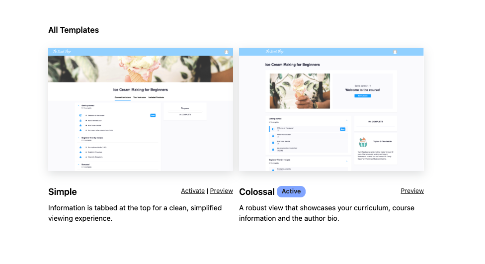 teachable's course player templates