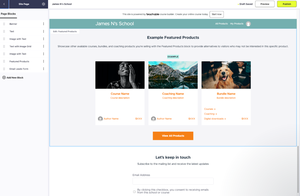basic teachable landing page builder