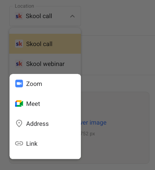 other video conferencing tools like Zoom and Google Meet are supported in Skool