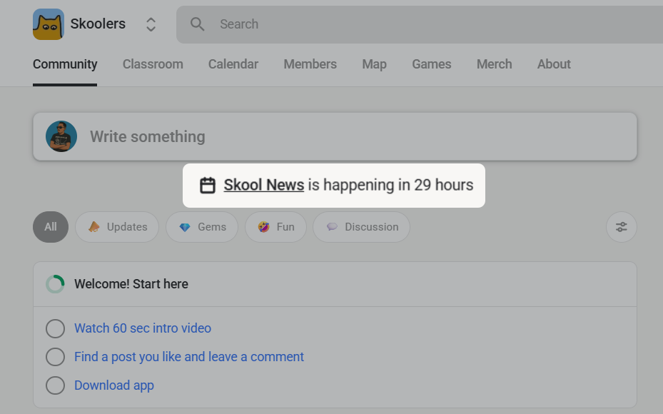 Skool events in a community feed