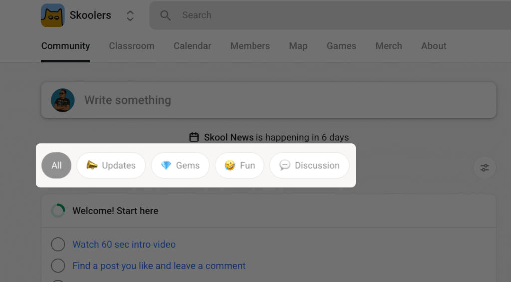 Skool post categories example